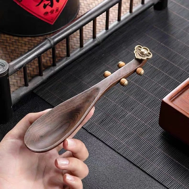 黑檀木琵琶茶勺功夫茶具配件家用茶勺办公茶勺茶匙茶铲茶道配件