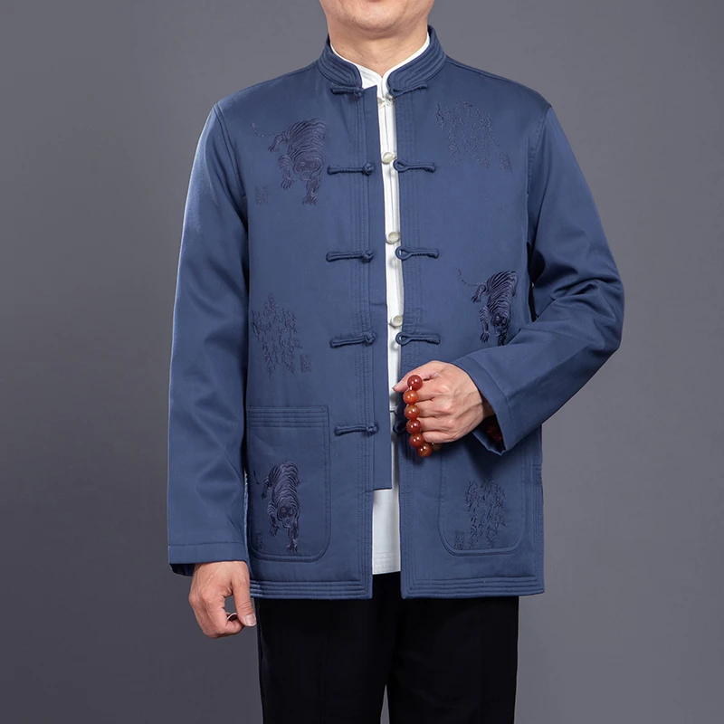 北京百福龙冬季男唐装棉袄 天丝中式加厚刺绣棉衣爸爸装保暖性好