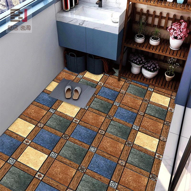 壁居逸阁美式地板贴自粘厨房地面翻新地贴卫生间阳台贴纸防水防滑