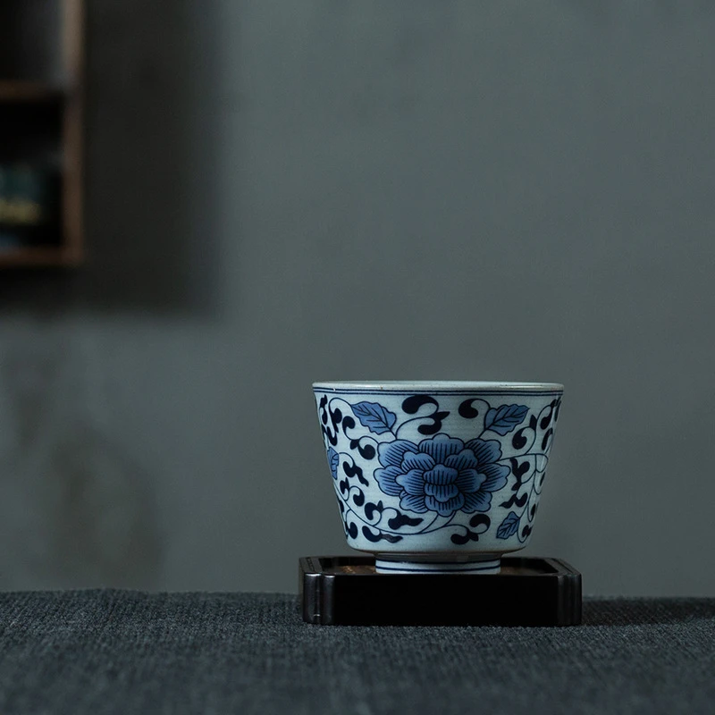 复古青花茶杯陶瓷功夫茶具品茗杯闻香杯单个茶碗主人个人杯