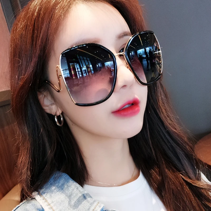 超大框网红款偏光太阳镜女大圆脸防紫外线韩版个性街拍墨镜女显瘦