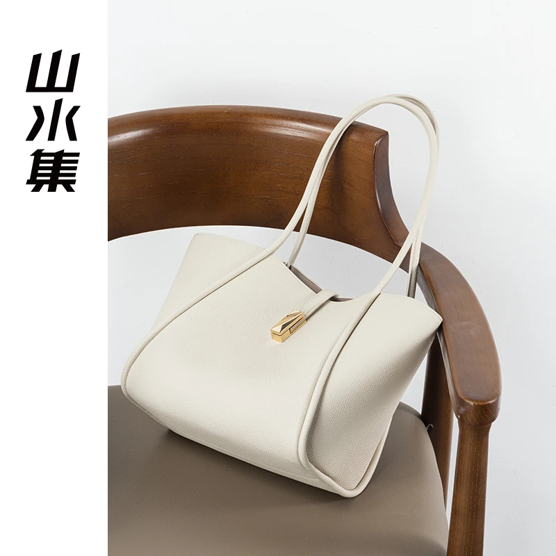 viewinbox/山水集真牛皮翅膀包软皮菜篮子大容量通勤包 MQ-b340