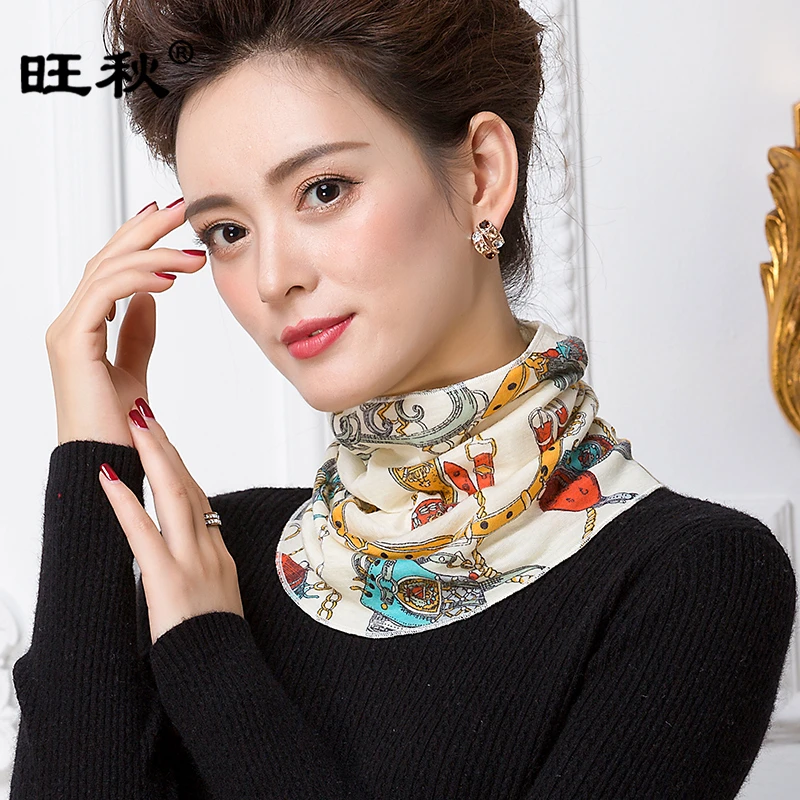 冬季保暖脖子印花羊毛脖套女套头小围脖假领子百搭防寒护颈椎围巾