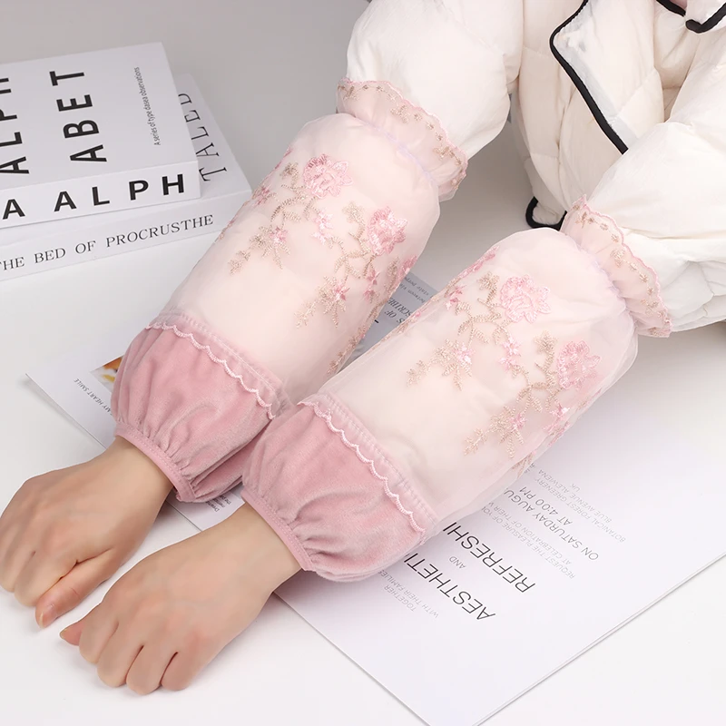 2/3双 袖套女秋冬蕾丝中长款家务防污袖头羽绒服套袖工作袖筒