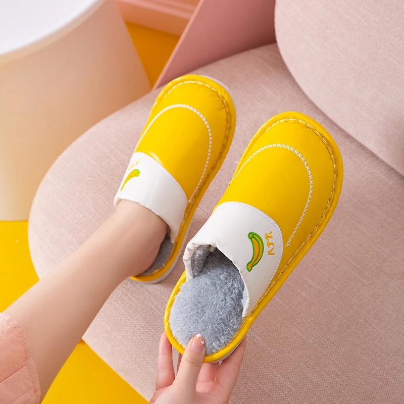 冬季棉拖鞋保暖加厚水果大气简约防滑防臭皮拖鞋家居拖鞋情侣男女