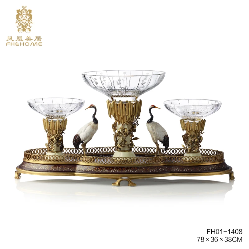 FH&HOME/凤凰美居奢华欧式布拉格水晶玻璃仙鹤餐桌大果盘工艺品