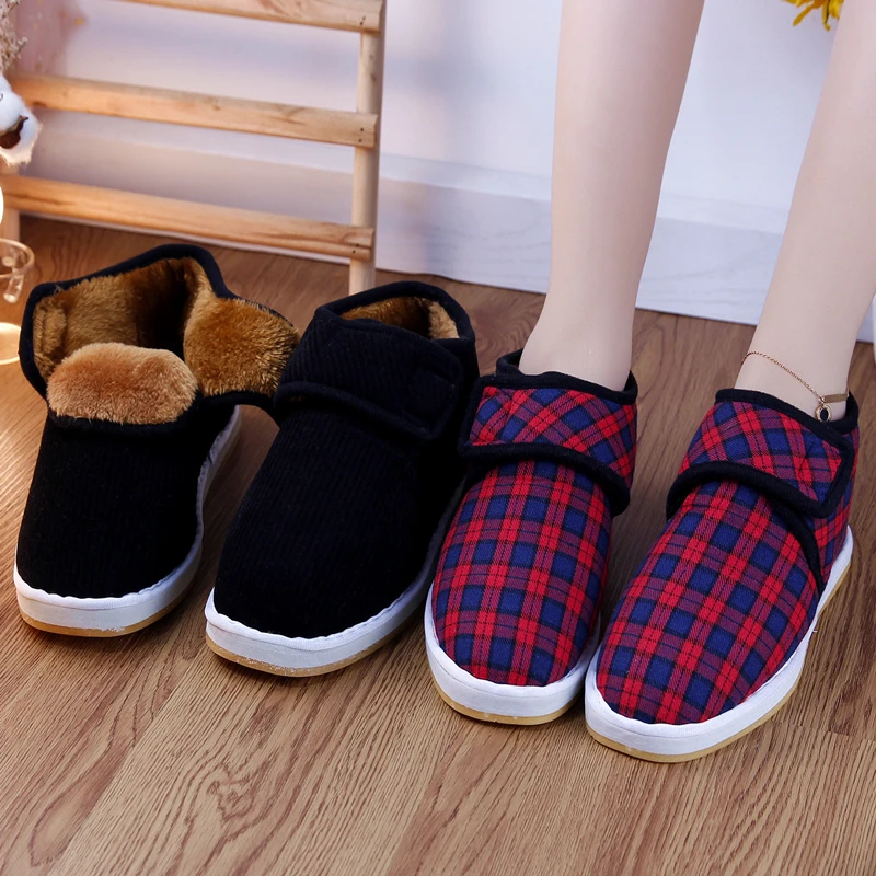 新款手工棉鞋男冬季中老年防滑舒适毛绒保暖包跟居家手工棉鞋拖女