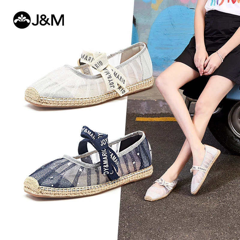 J&M/快乐玛丽小香风渔夫鞋2023新款懒人鞋女一脚蹬透气凉鞋05023W