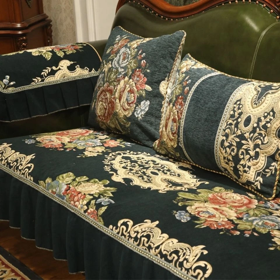 雪尼尔沙发垫布艺坐垫四季通用加厚防滑实木全包沙发套巾欧式定做