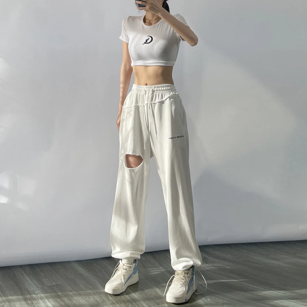 春夏季束脚卫裤女潮欧美宽松阔腿裤子高街hiphop休闲运动裤工装裤