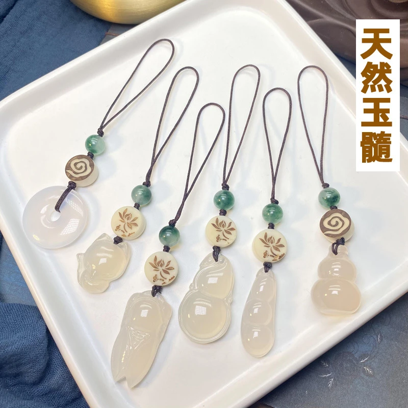 天然短款葫芦貔貅手机链挂件挂饰女同心锁狐狸平安扣蝉四季豆吊坠