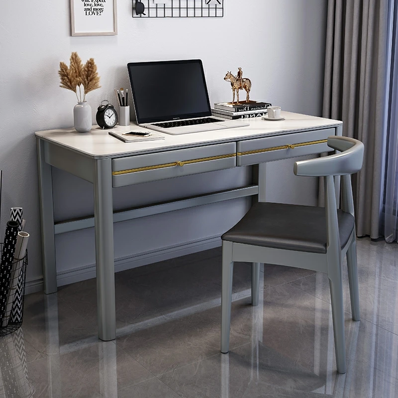 岩板书桌轻奢现代新中式简约书房书法桌实木家用卧室写字台电脑桌