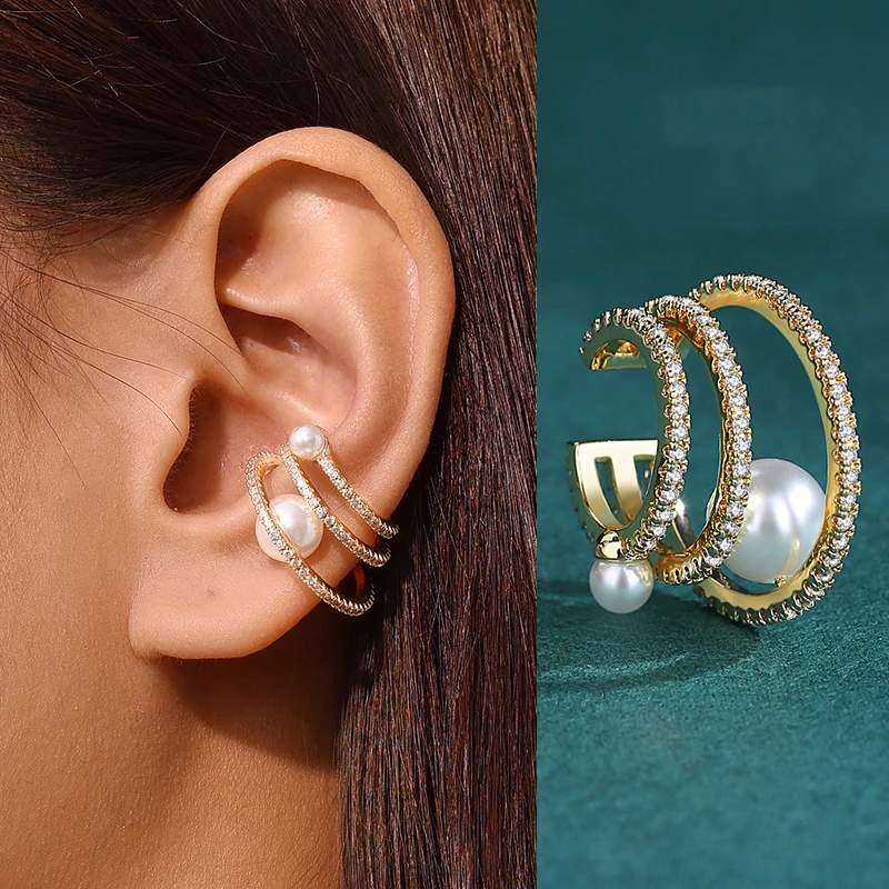 铜合金仿珍珠耳饰 冷淡风气质耳骨夹轻奢耳夹无耳洞法式耳环耳挂