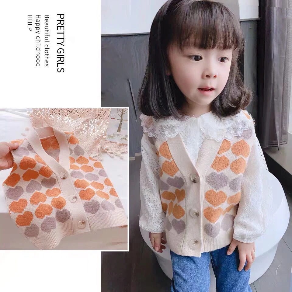 日系甜美女童春秋装新品2025儿童爱心提花秋季针织毛衣背心马甲潮
