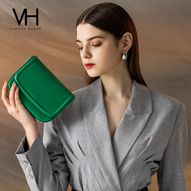 达.VH女包森屿方包高档牙签纹时尚单肩斜挎包绿色豆腐包
