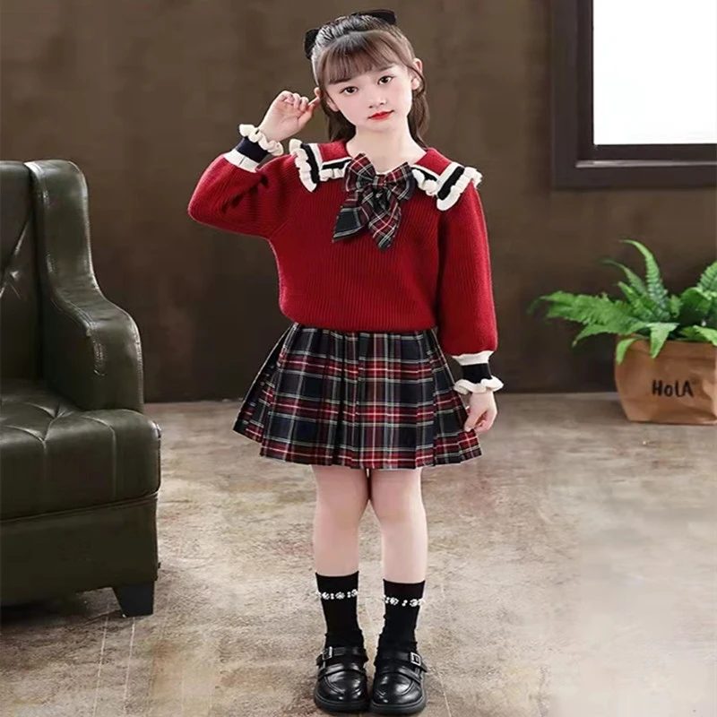 女童毛衣宝宝秋装学院风套装2023新款儿童洋气毛衣裙子女孩春秋款