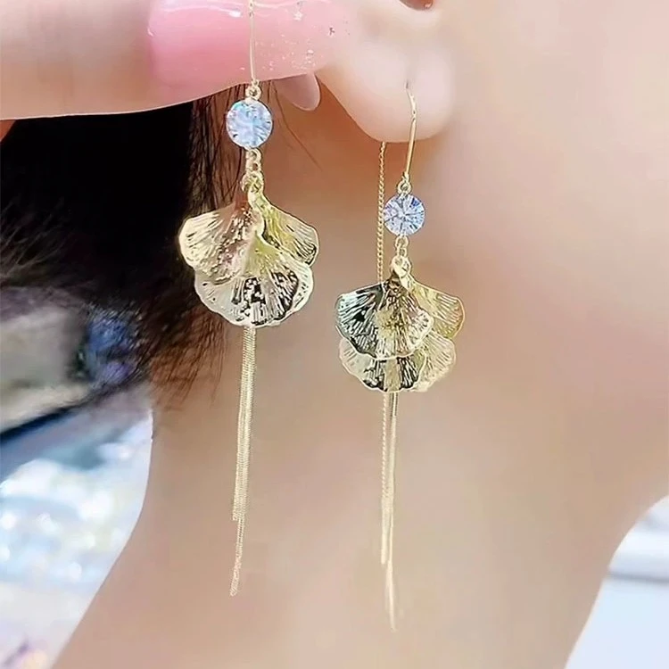 铜合金珐琅耳饰 《4号商品》耳饰韩版新款金色杏叶气质百搭圆脸