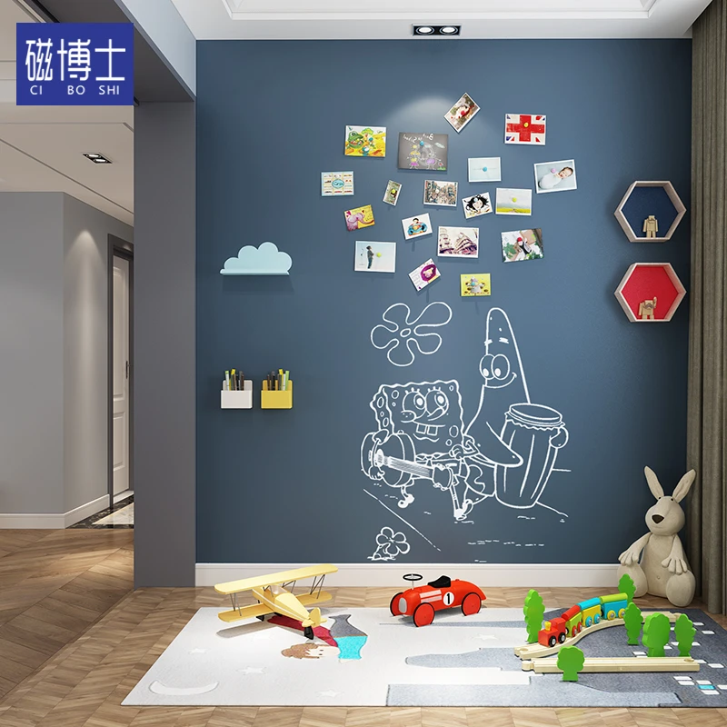 磁博士黛灰色双层磁性黑板墙贴儿童创意涂鸦墙白板可擦写无尘配套