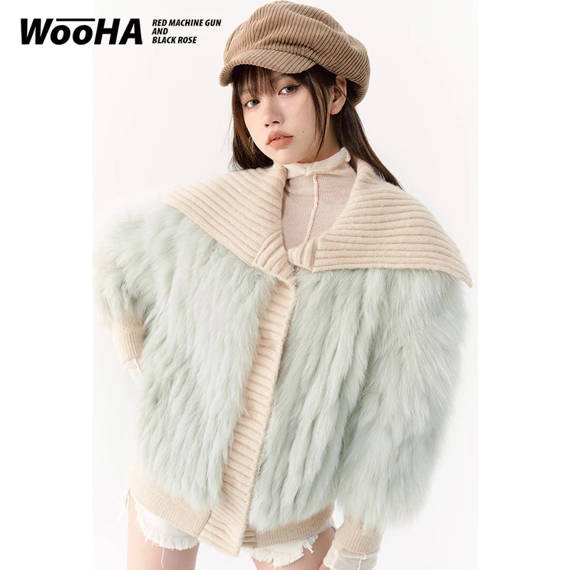 WooHa/吾哈2021冬季新款温柔洋气针织大翻领舒适外套