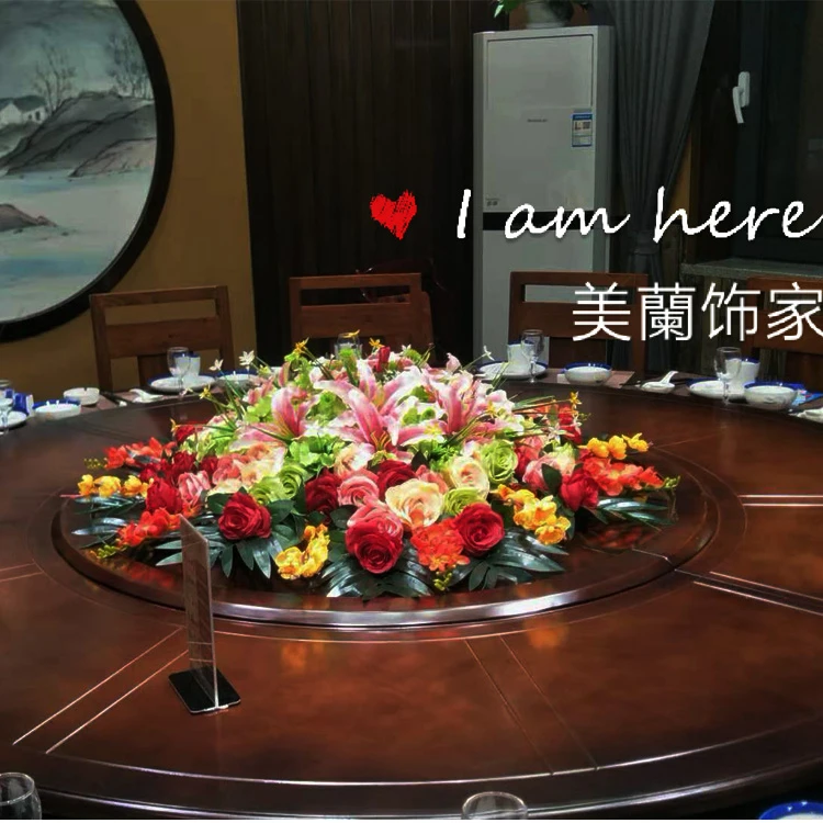 圆桌酒店转盘仿真花假花大型饭店会所装饰客厅餐桌花艺套装包邮
