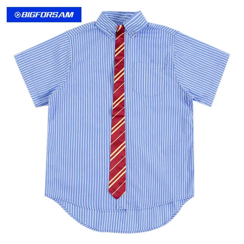 BIG FOR SAM国潮牌短袖领带衬衫男女宽松欧美ins高街痞帅情侣衬衣