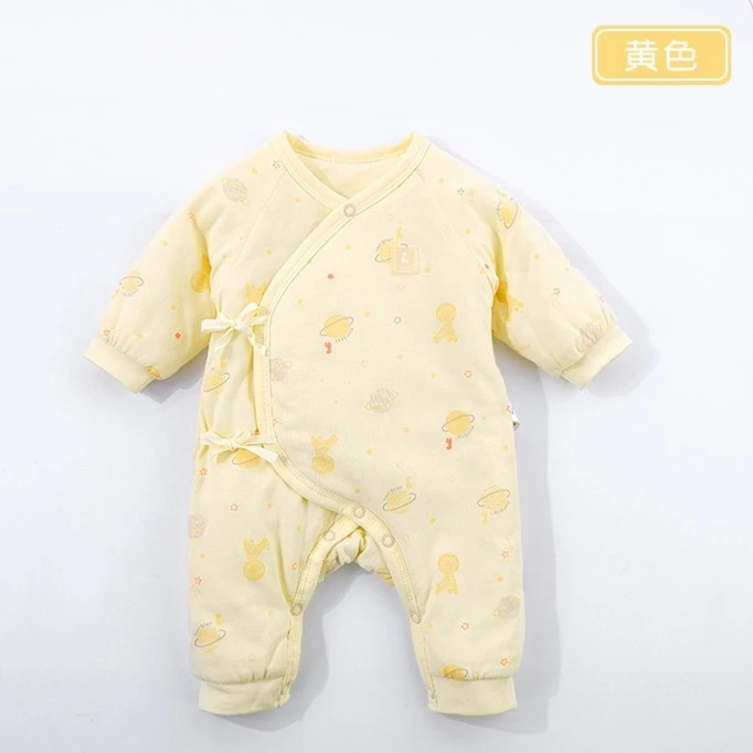 Tongtai/童泰童泰新生儿秋冬薄棉偏开连体衣婴儿保暖纯棉蝴蝶哈衣