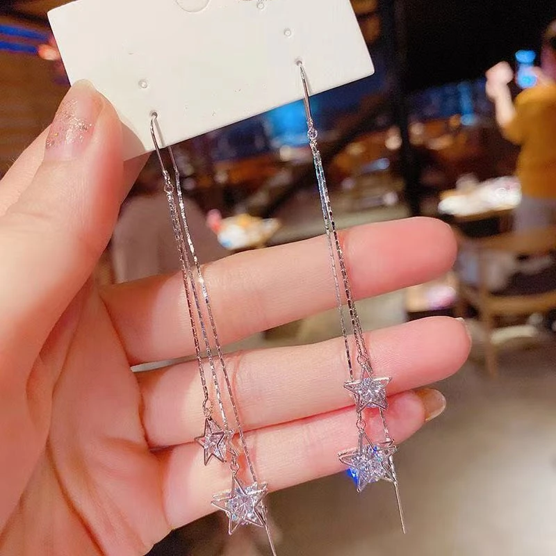 铜合金耳饰 【35号商品】新款幸运星气质耳线女长款流苏时尚耳饰