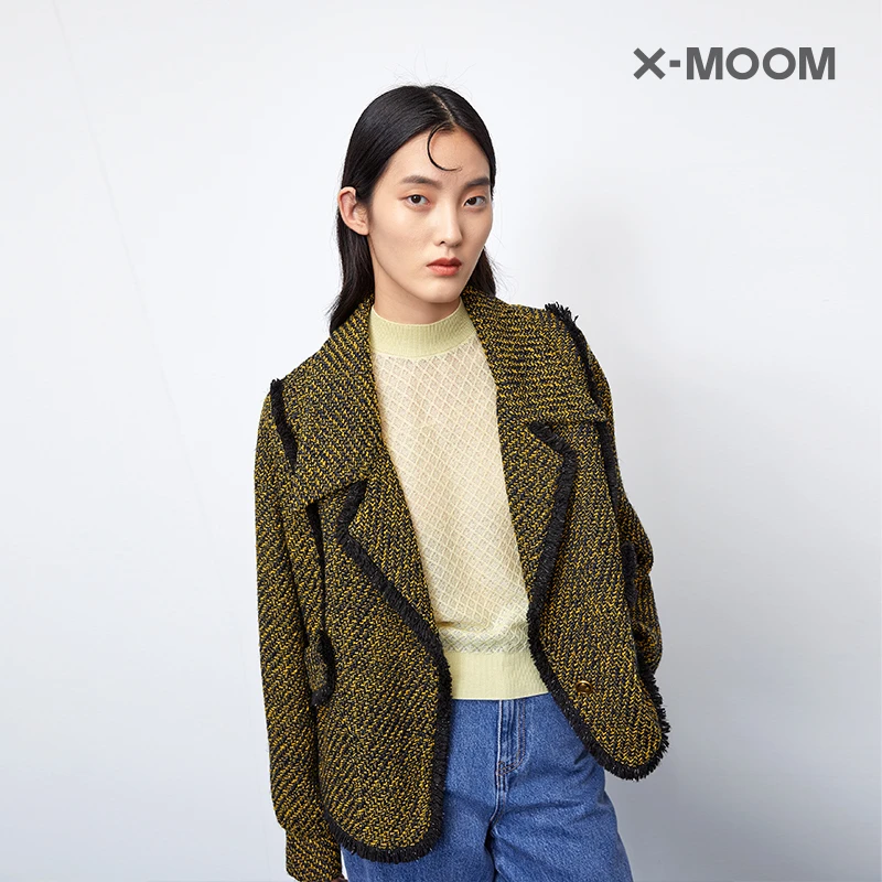 X--MOOM冬季新款粗纺复古设计款宽松短外套女大衣时尚ZUDFW17714