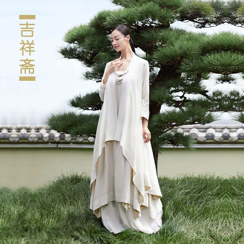 吉祥斋飘逸女装中长款初见外套+吊带裙宽松舒展双纺国风正品礼服