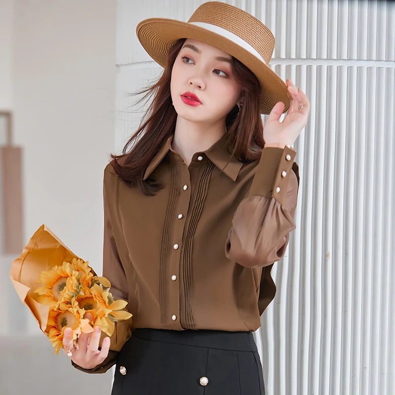 Q6610衬衫女新款长袖时尚洋气设计感小众宽松气质春秋衬衣上衣