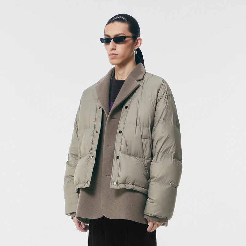 【毛呢羽绒】速写冬折扣新品羽绒服拼接假两件宽松外套9L9C12390