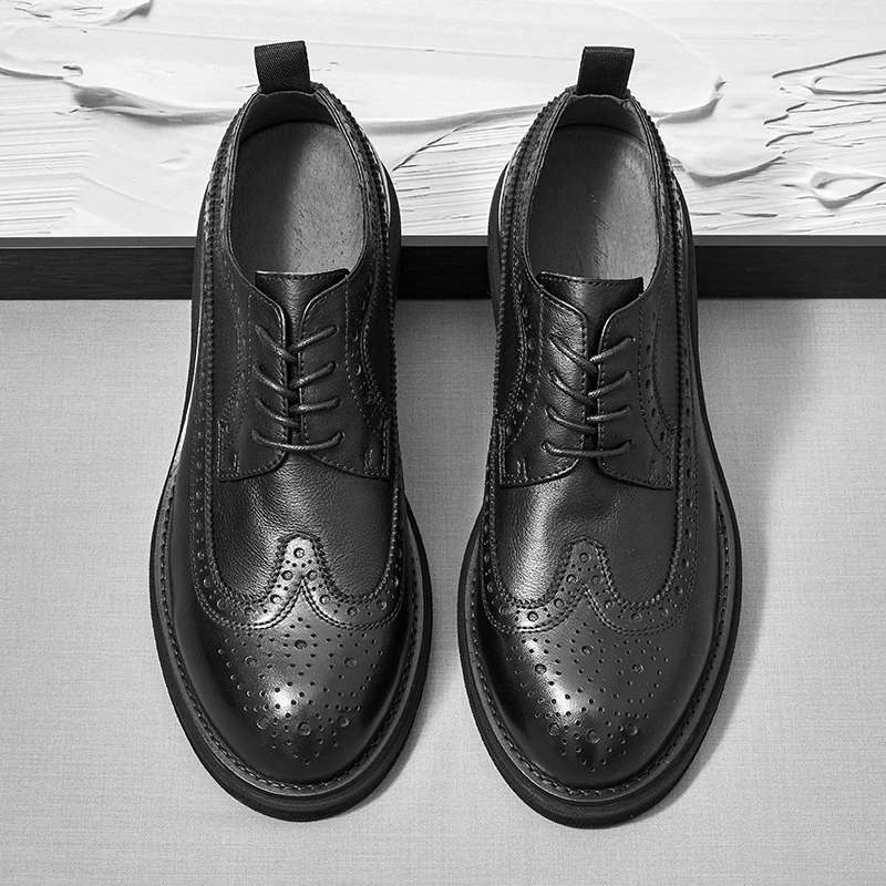 布洛克雕花皮鞋男真皮圆头休闲商务皮鞋男士百搭牛皮休闲男鞋子鞋