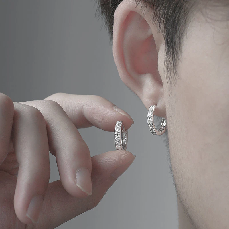 925银合成锆石耳饰 S925银耳环男潮个性高级感小众耳圈