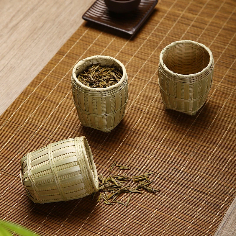 筲箕哥竹制品纯手工竹编茶漏茶滤迷你箩筐把玩竹篓茶叶过滤器配件