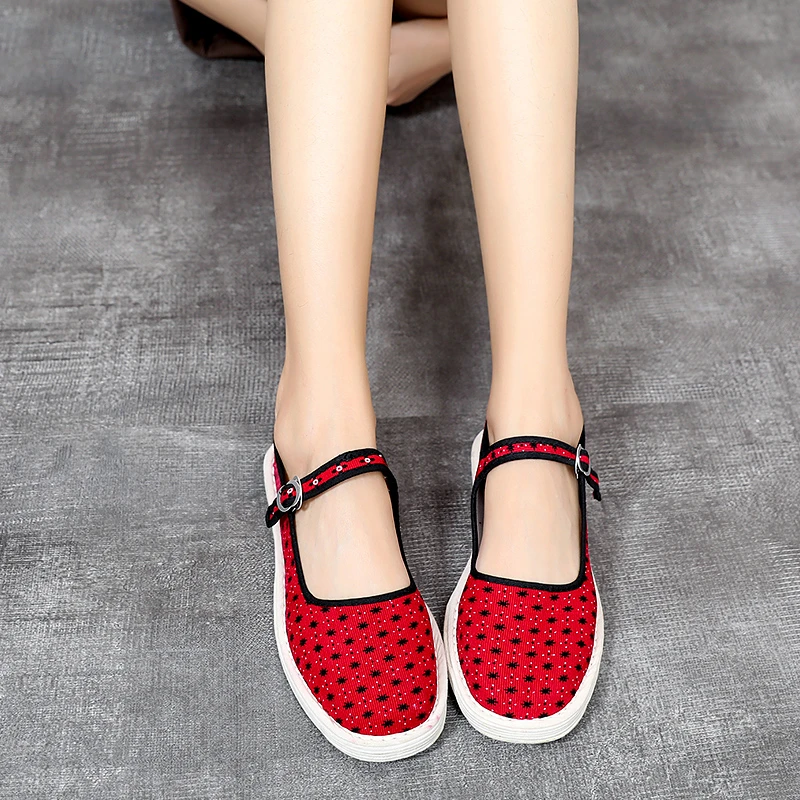 汪源手工布鞋女一字扣带千层布底透气单鞋夏季低帮百搭女鞋防臭