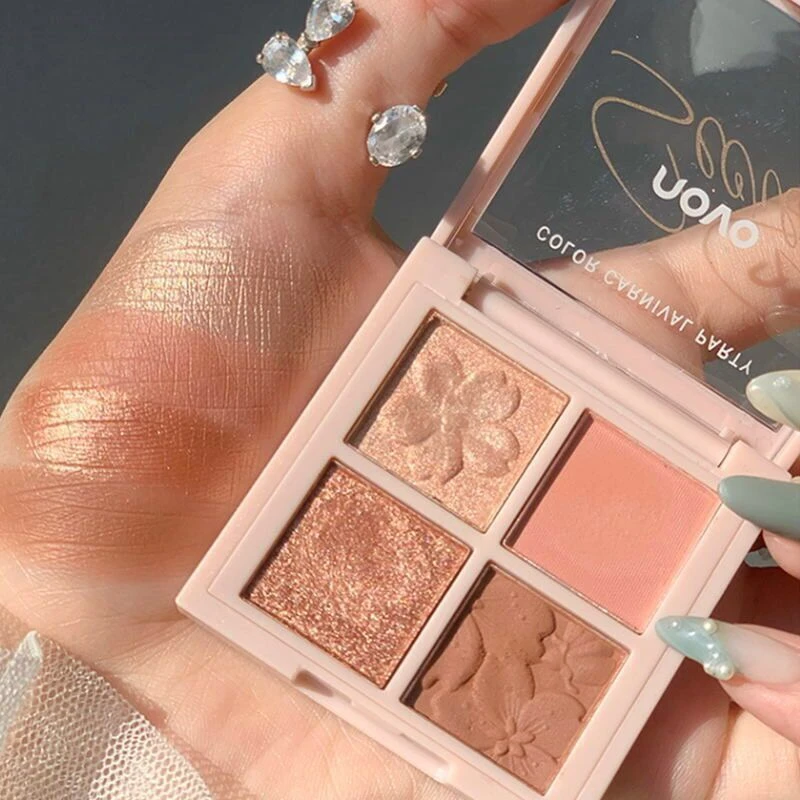 【送眼影刷】NOVO四色眼影珠光哑光大地色眼影盘学生便携易上色