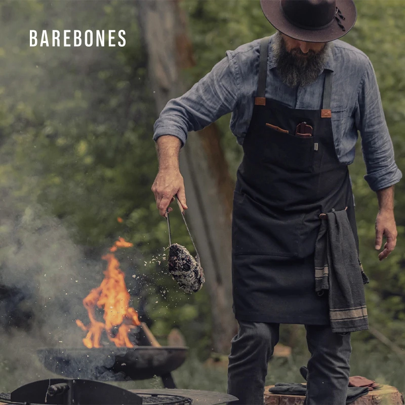 BAREBONES北邦厨师烹饪围裙户外烧烤棉帆布拼接皮革背带工作服