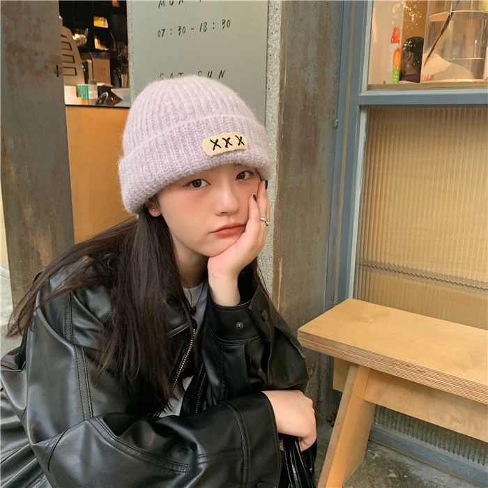 韩版ins百搭马海毛针织帽子女秋冬季保暖毛线帽护耳帽冷帽甜美