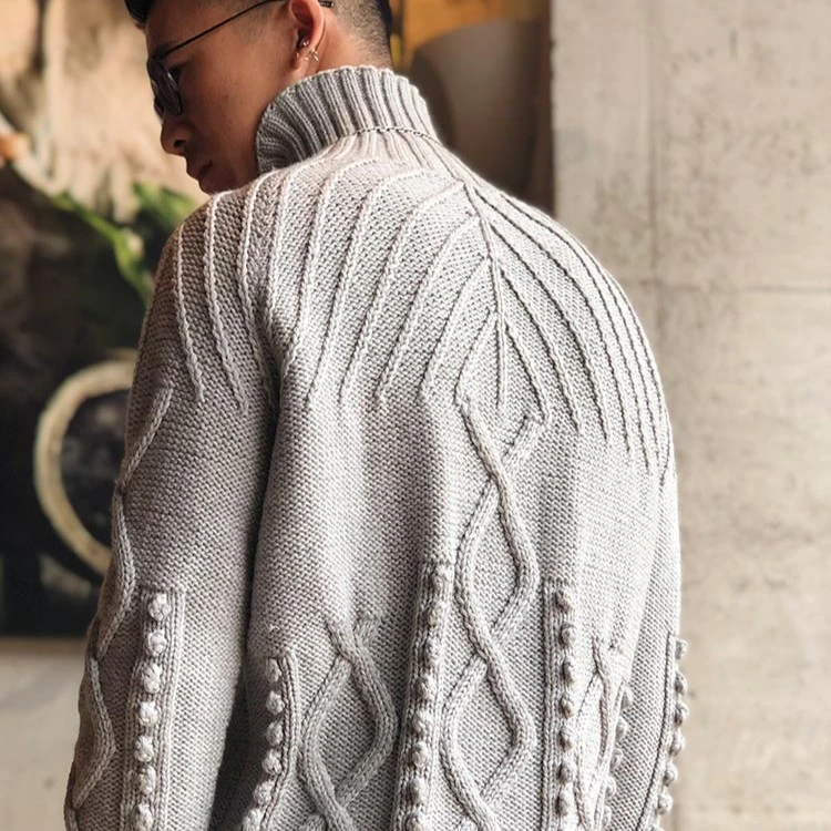 原创品牌潘华尔姿手工编织毛衣男短款高领显瘦洋气羊毛衫高端定制