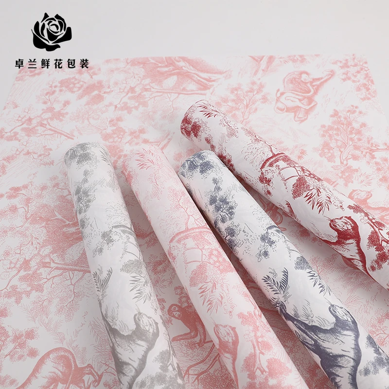 [卓林]欧式复古鲜花包装纸高档牛皮纸印花玫瑰花束包装材料花店
