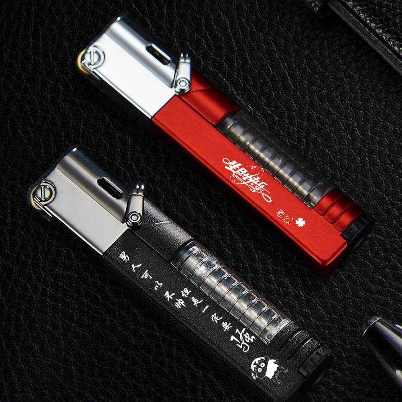 新潮流个性便携式可视气体砂轮定制刻字送男友礼品直冲防风打火机