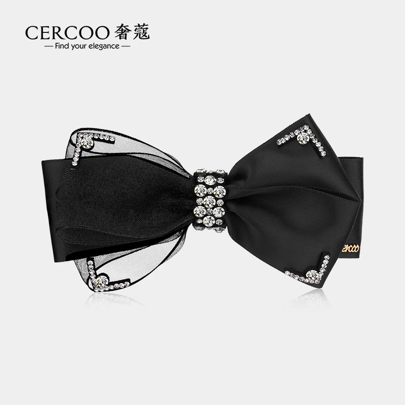 铜合金布艺发饰 cercoo/奢蔻蝴蝶结梦境花黑色发夹弹簧夹一字夹