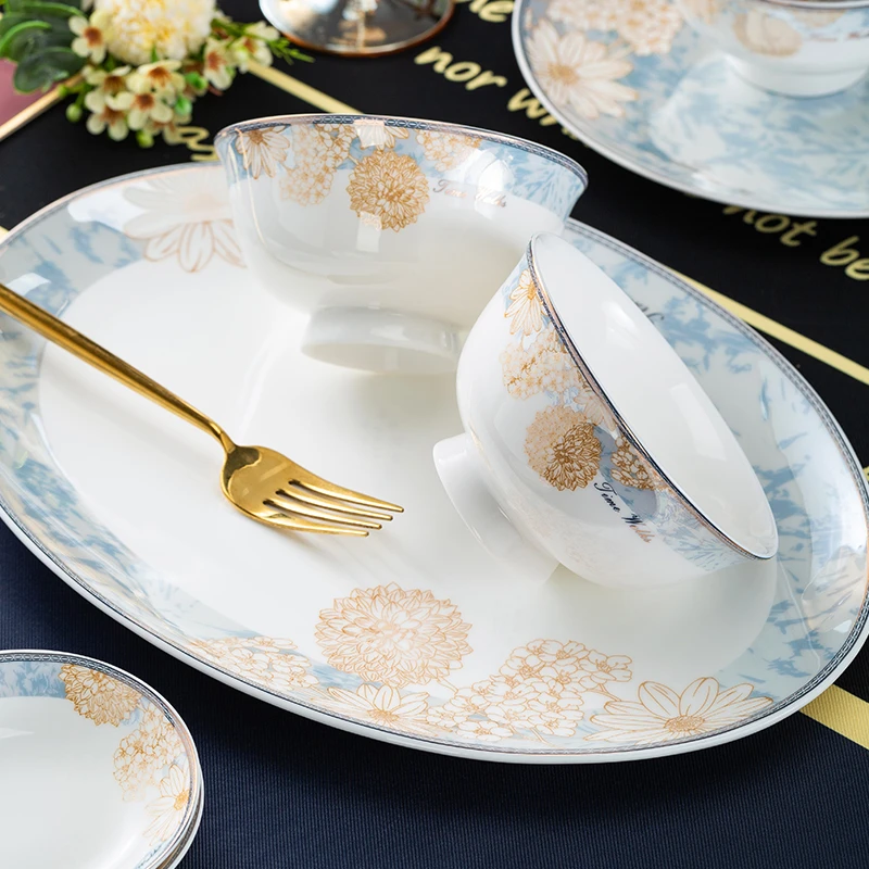 4.5英寸高脚饭碗6/10个装景德镇骨瓷餐具陶瓷碗套装乔迁结婚送礼