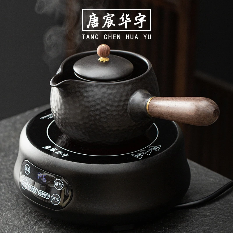 侧把煮茶壶电陶炉家用烧水壶茶炉煮茶器套装陶瓷锤纹黑茶大功率