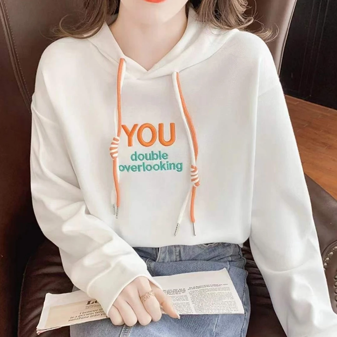 卫衣—YOU刺绣洋气连帽宽松时尚休闲上衣春秋款连帽百搭长袖卫衣