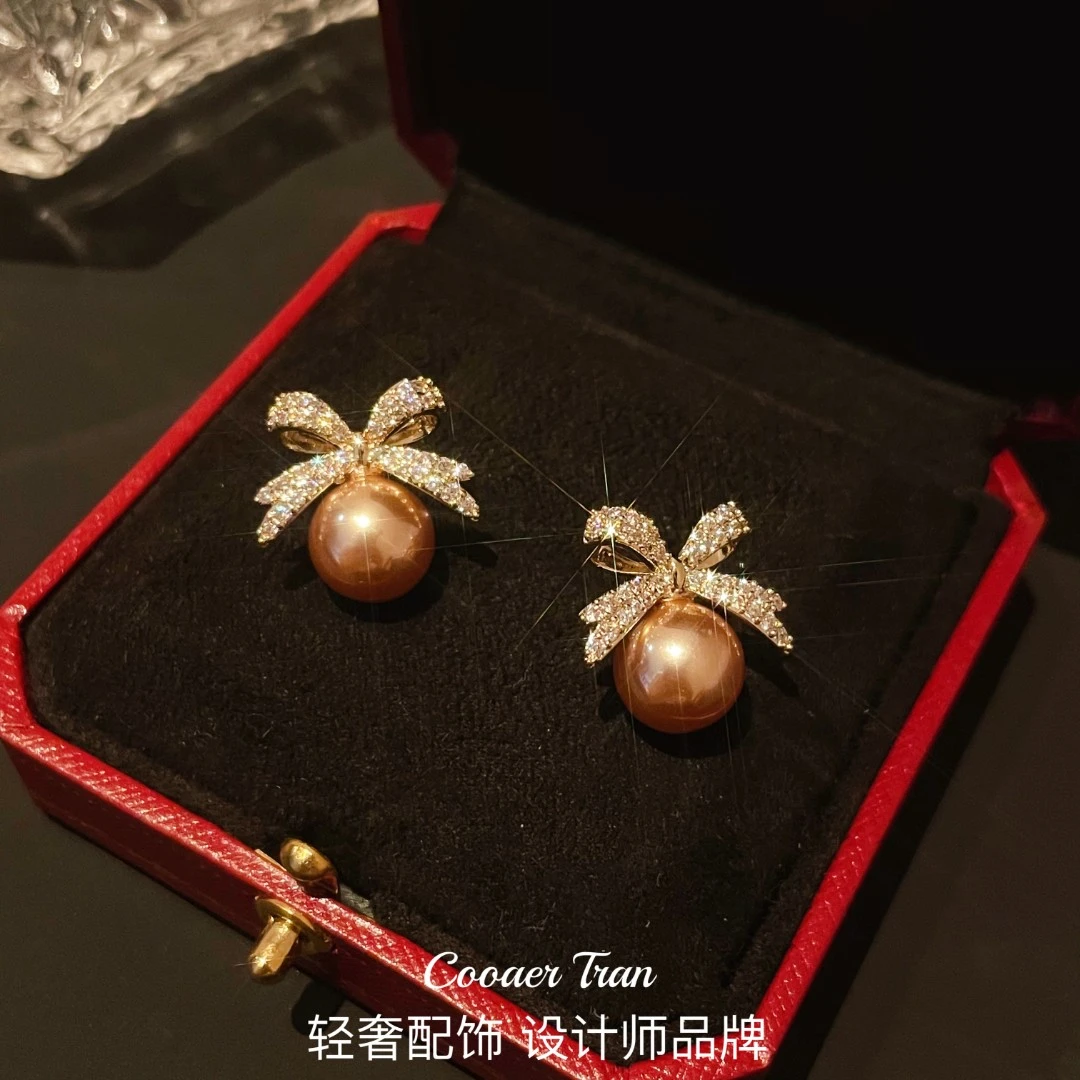 COOAER TRAN 铜合金耳饰 原创设计轻奢微镶珠珠耳环女RH6006#