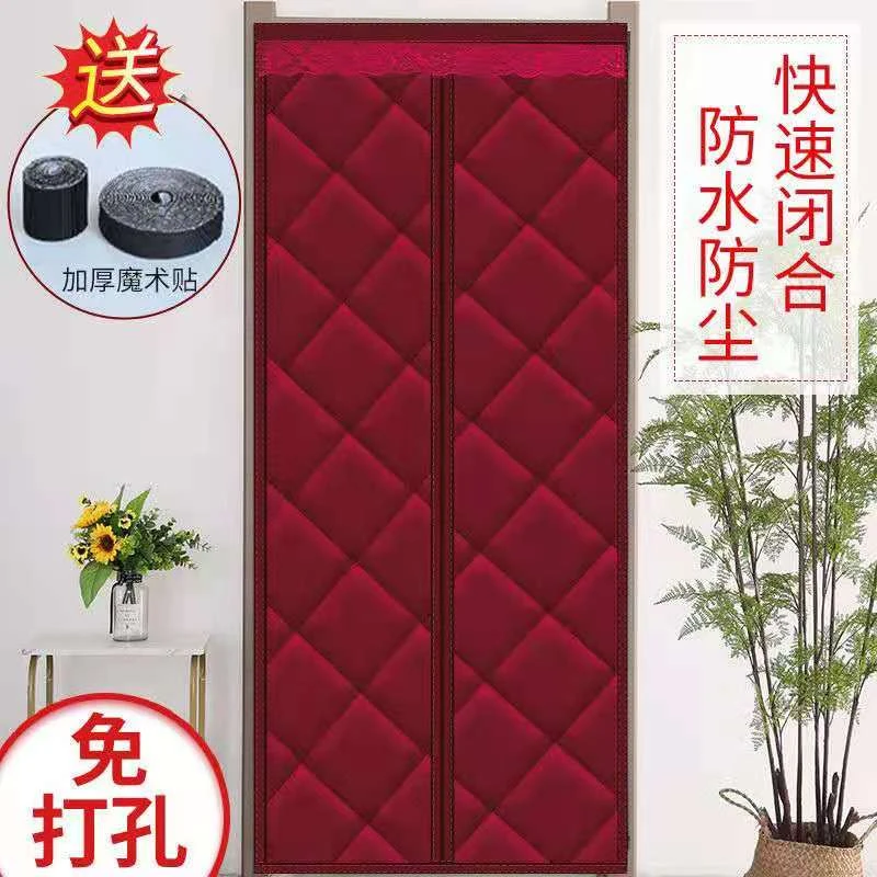 冬季牛津布加厚保暖免打孔魔术贴磁吸对开棉门帘