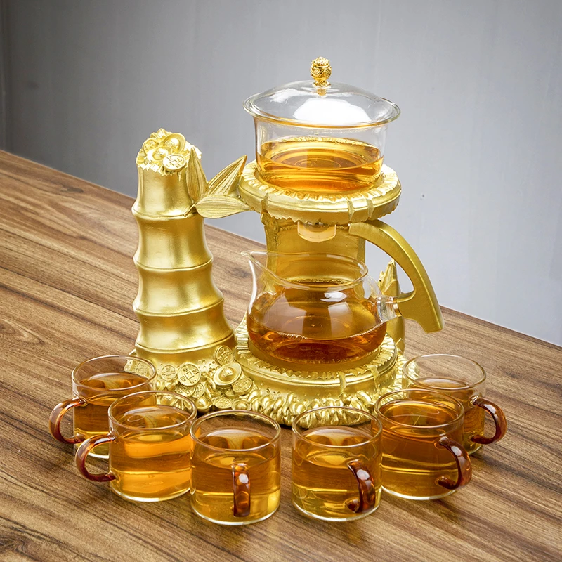 轻奢高档创意家用磁吸茶具套装耐热透明玻璃半自动懒人功夫泡茶壶