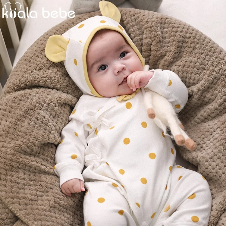 H考拉鼻鼻新生儿波点宝宝衣服婴儿春秋纯棉和尚服连体哈衣蝴蝶衣