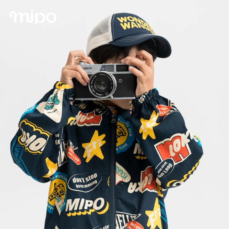 【拼手速90-100尺码浮力】mipo儿童风衣印花休闲外套春秋满印中大童